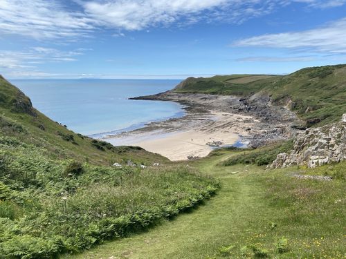 Clifftop path looking over the long sands of Rhossili Bay