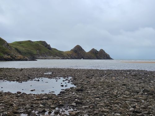 The three limestone fins above the beach at Three Cliffs