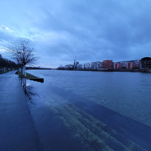 Entlang des Mains von der Neuen Niederräder Brücke zur Friedensbrücke